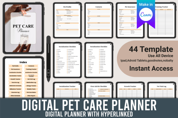 Download Digital Pet Care Planner Canva Template - Pet care Collection